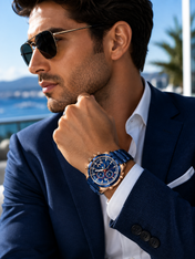 Men’s Blue & Rose Gold Chronograph-Style Watch