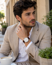 Men’s Classic White Dial Brown PU Leather Strap Watch