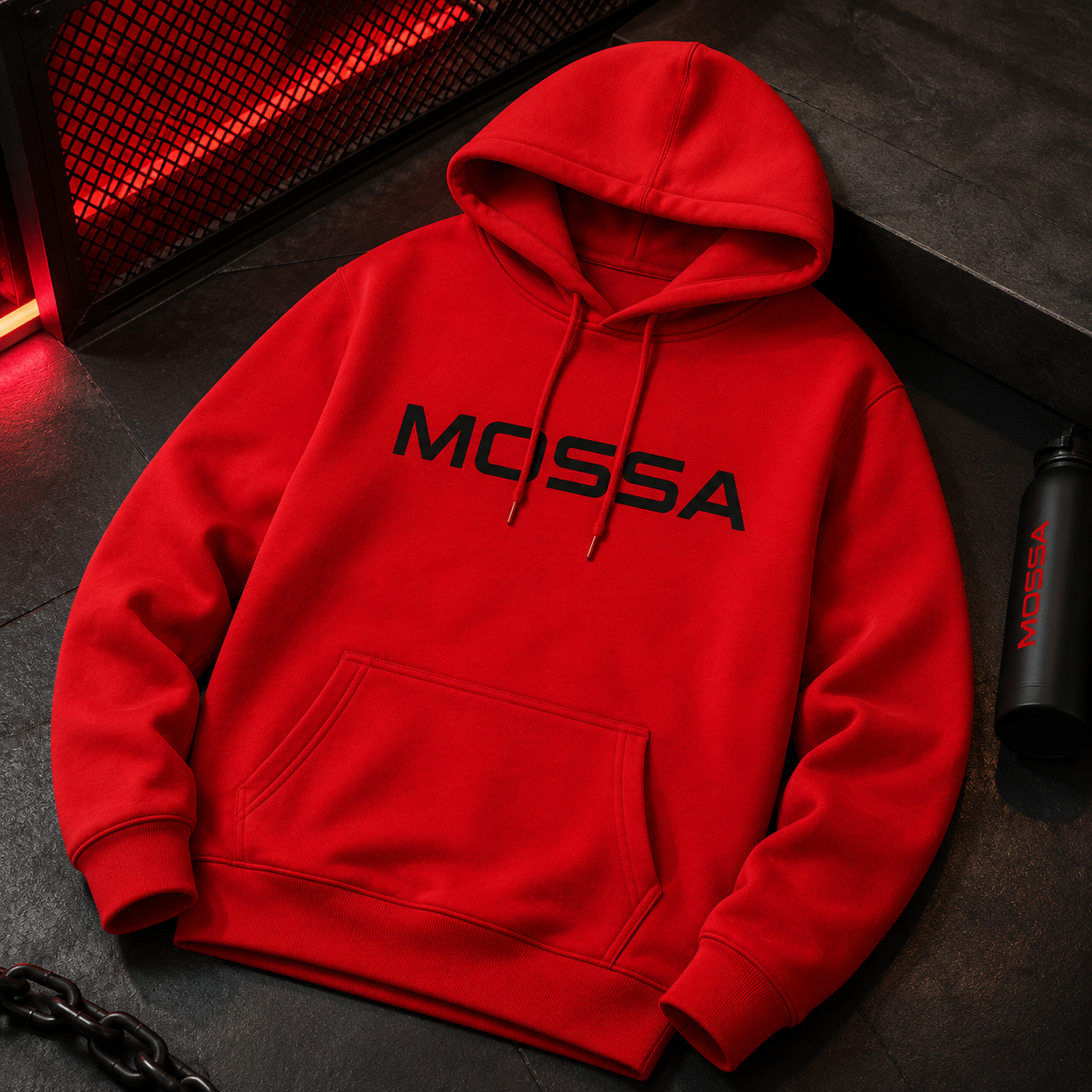 Men’s MOSSA Red Pullover Hoodie with Black Logo