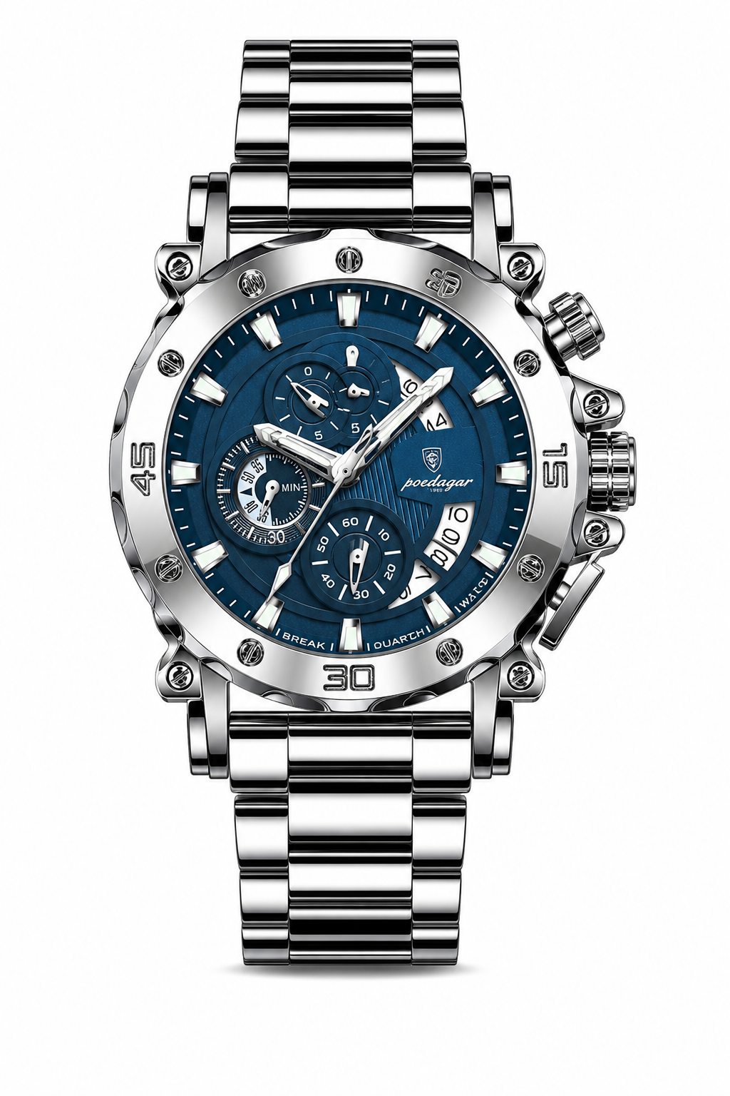 Men’s Silver-Tone Watch with Blue Dial