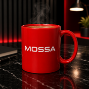 MOSSA Red Ceramic Coffee Mug with White Logo