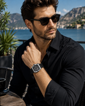 Men’s Silver & Black Skeleton Sport Watch