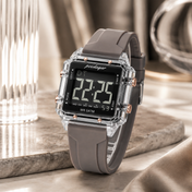 Men’s Silver-Tone Digital Sport Watch with Gray Strap