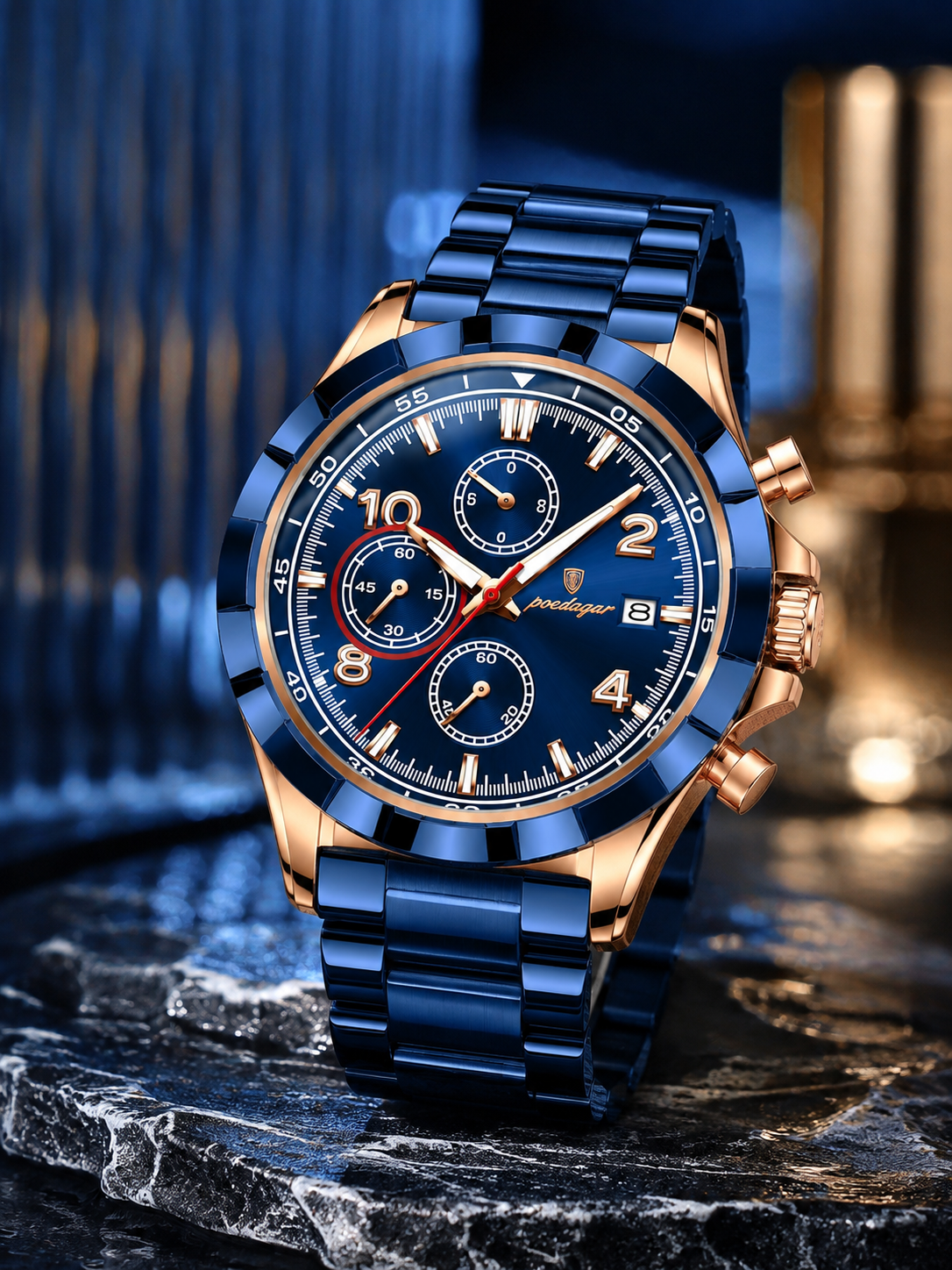Men’s Blue & Rose Gold Chronograph-Style Watch