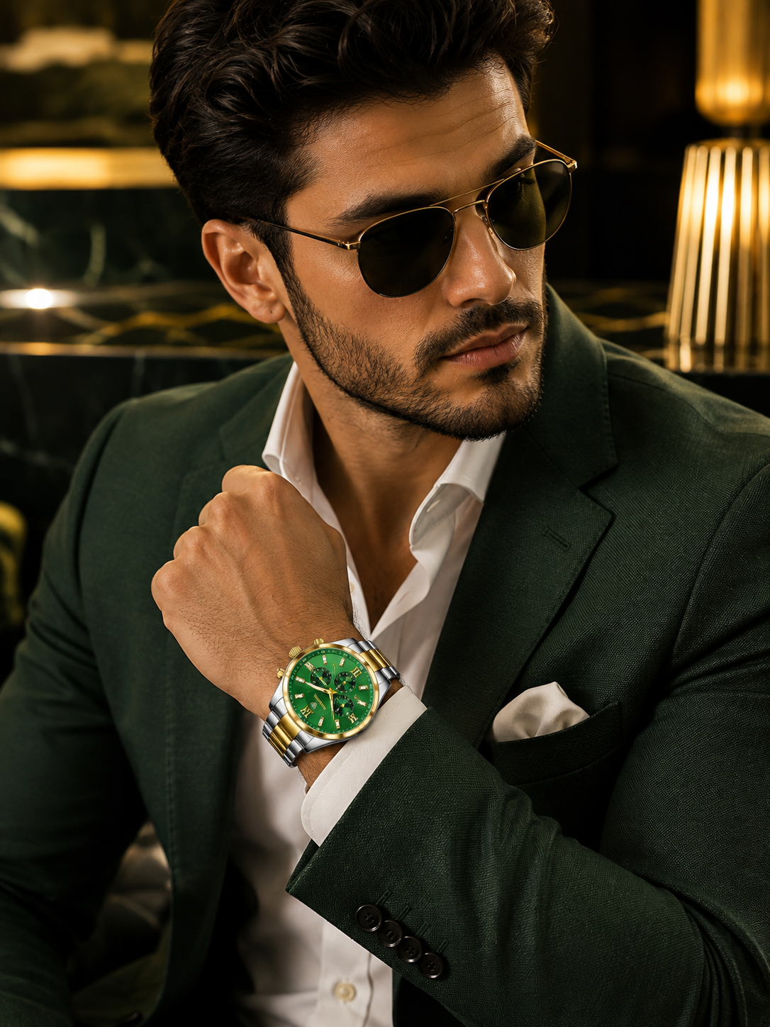 Men’s Two-Tone Classic Dress Watch with green dial