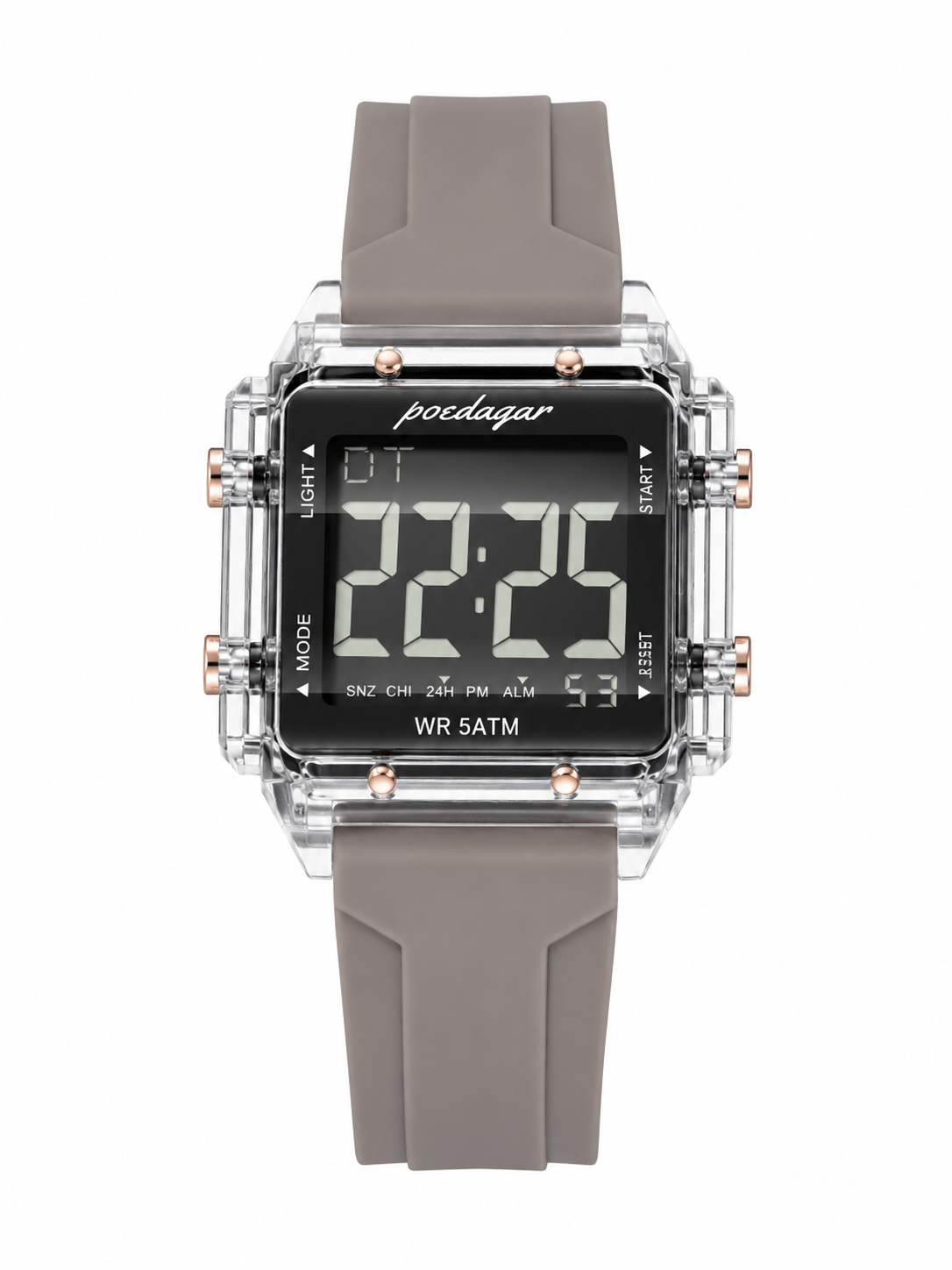 Men’s Silver-Tone Digital Sport Watch with Gray Strap