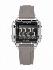 Men’s Silver-Tone Digital Sport Watch with Gray Strap