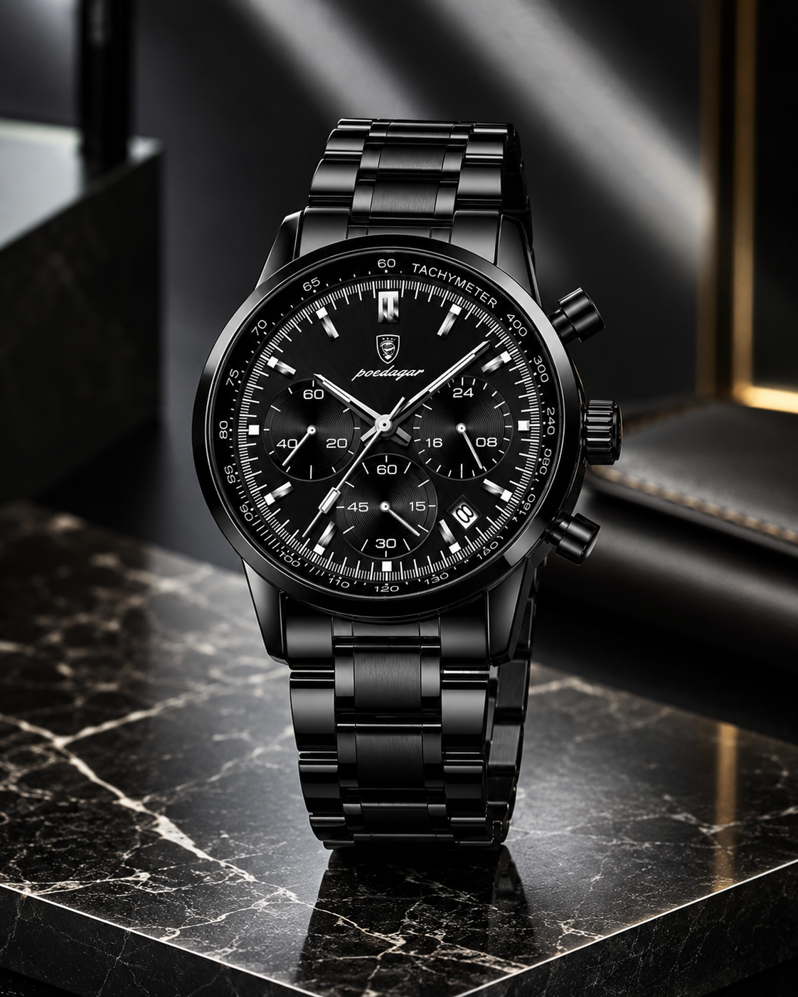 Men’s Classic All-Black Chronograph Watch