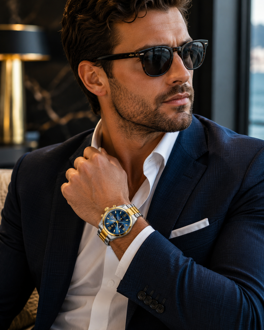 Men’s Two-Tone Gold-Tone and Silver-Tone Watch with Blue Dial