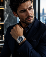 Men’s Classic Silver-Tone & Ocean Blue Chronograph Watch