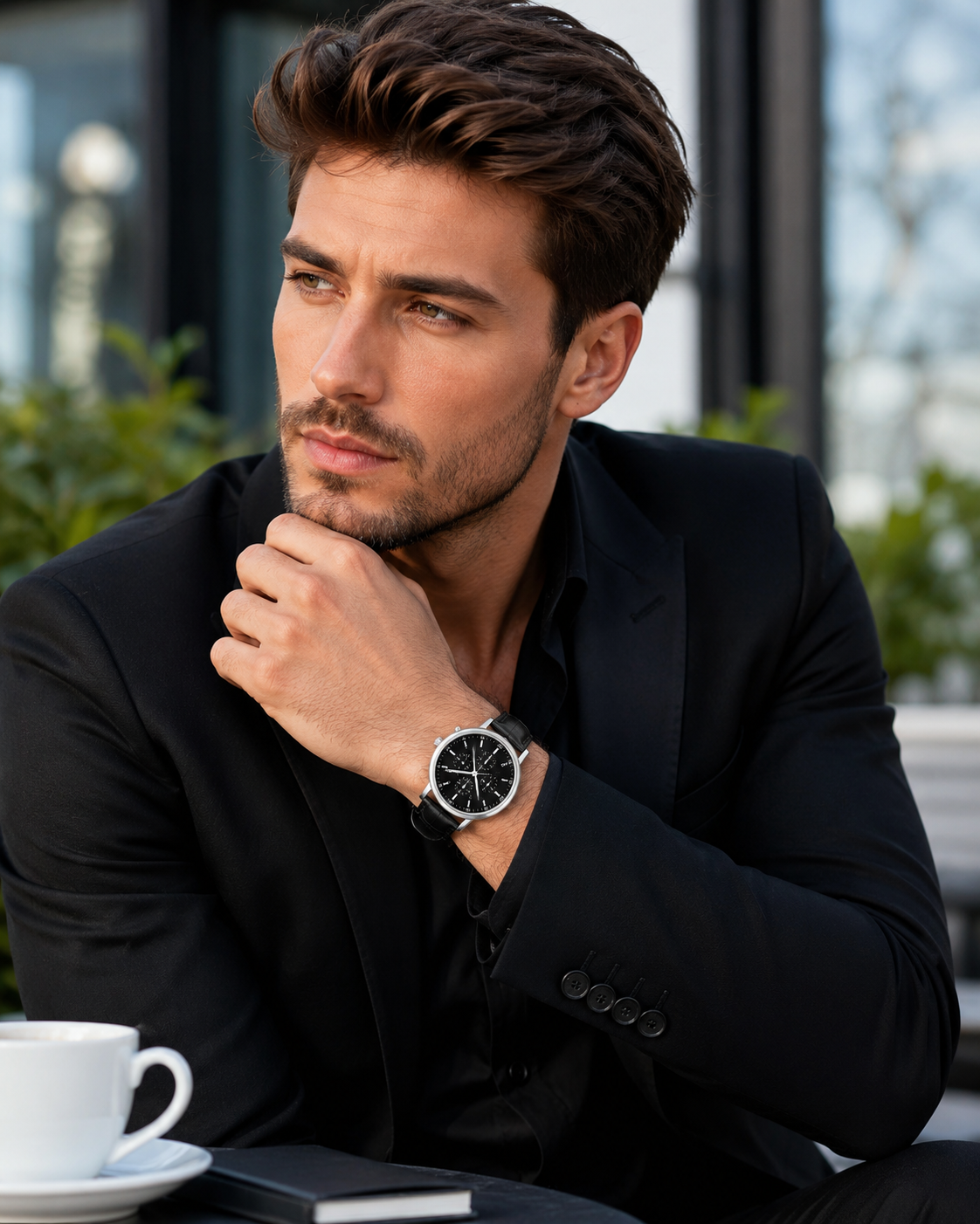 Men’s Black Classic Dress Watch with PU Leather Strap