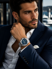 Men’s Silver-Tone Watch with Blue Dial