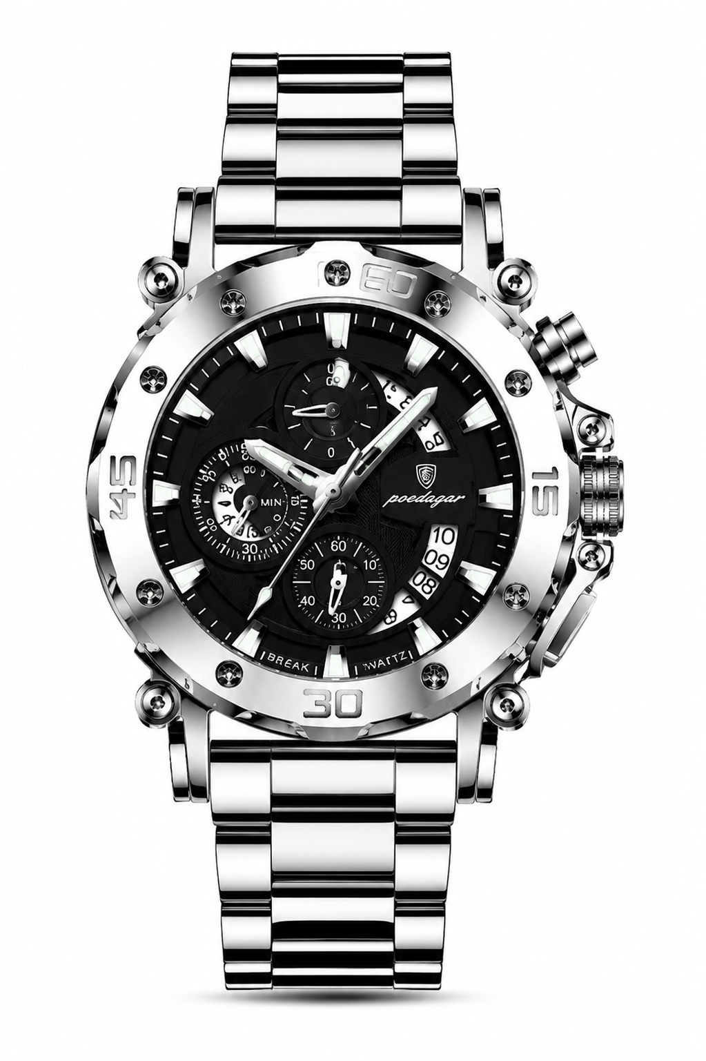 Men’s Silver-Tone Watch with Black Dial