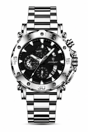 Men’s Silver-Tone Watch with Black Dial
