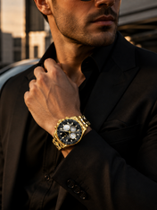 Men’s Gold-Tone Watch with Black Dial