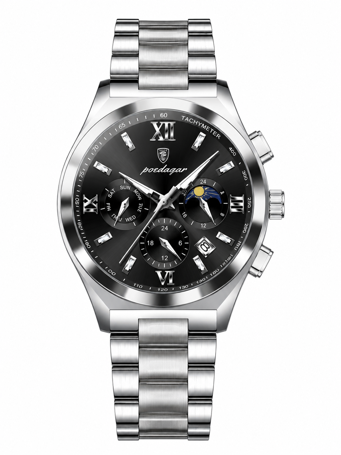 Men’s Silver-Tone Classic Dress Watch with black dial