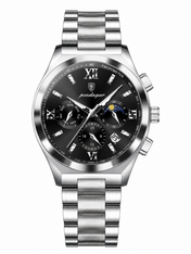 Men’s Silver-Tone Classic Dress Watch with black dial