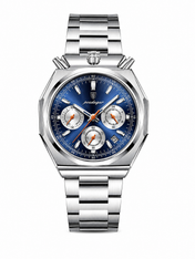 Men’s Octagonal Facet Silver-Tone Watch with Radiant Blue Dial