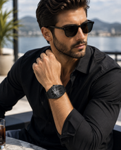 Men’s Black Skeleton Sport Watch with Black Rubber Strap