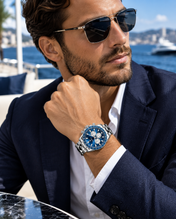 Men’s Silver-Tone Watch with Blue Dial