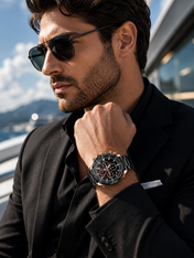 Men’s Black & Rose Gold Chronograph-Style Watch
