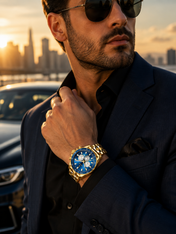 Men’s Gold-Tone Watch with Blue Dial