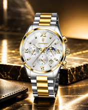 Men’s Two-Tone Gold-Tone and Silver-Tone Watch with Silver Dial