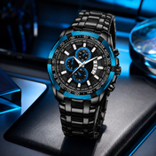 Men’s Black & Blue Sport Chronograph-Style Watch