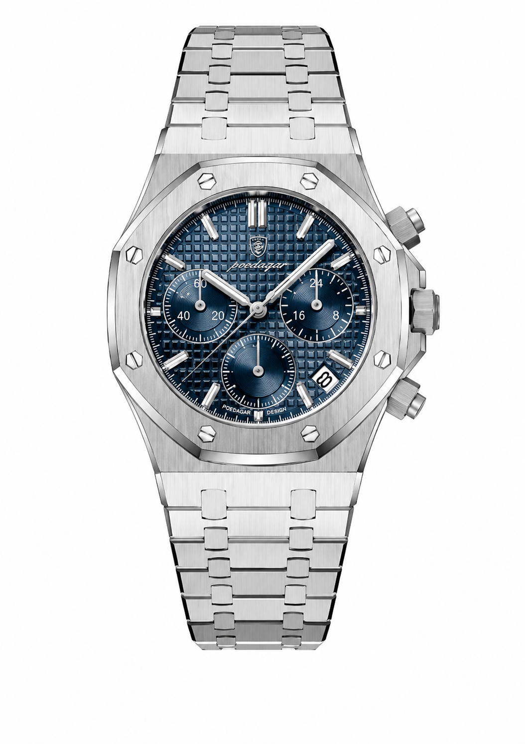Men’s Classic Silver-Tone & Ocean Blue Chronograph Watch