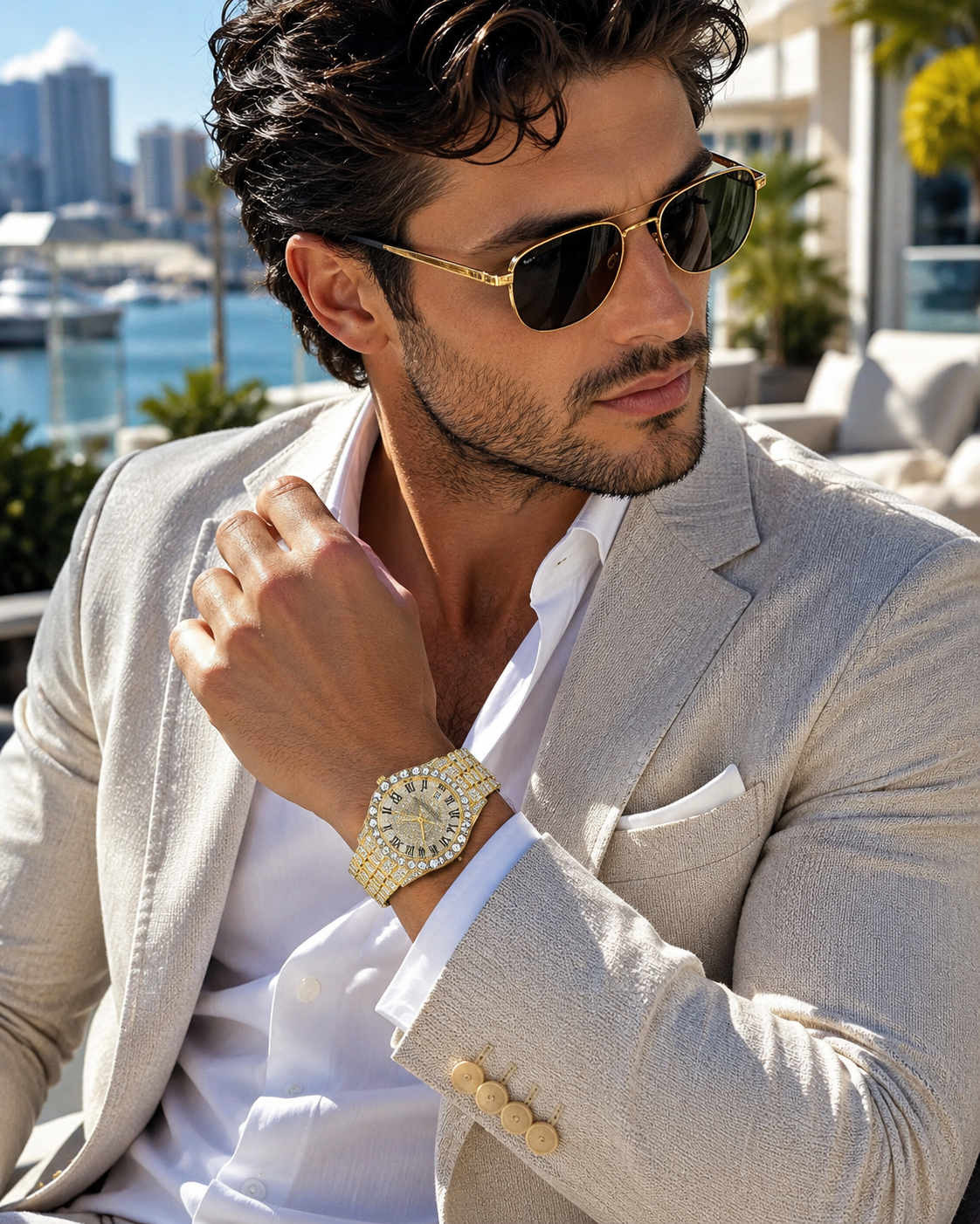 Men’s Gold-Tone iced out Luxury Dress Watch