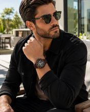 Men’s Black Wood-Inspired Chronograph-Style Watch