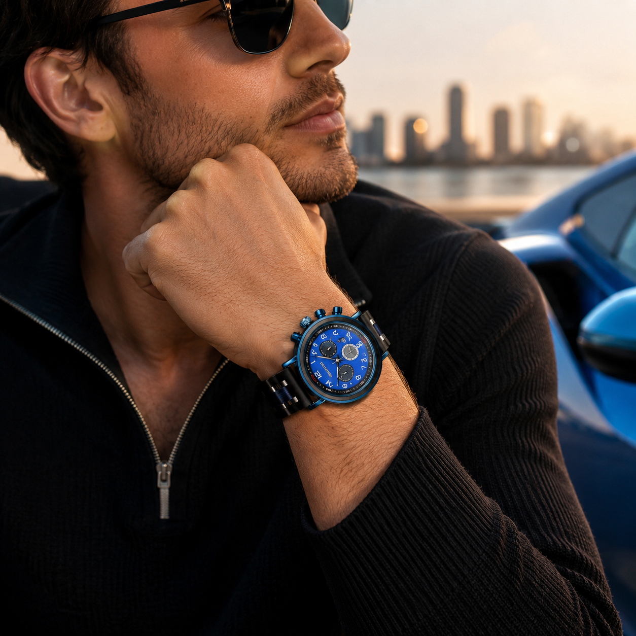 Men’s Dual-Tone Hybrid Chronograph – Wood & Stainless Alloy
