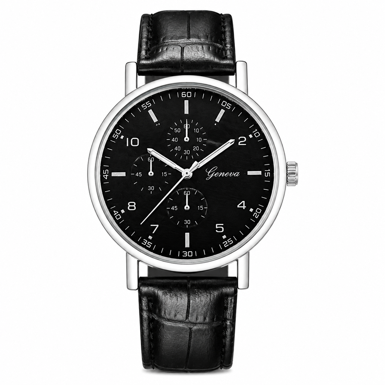 Men’s Black Classic Dress Watch with PU Leather Strap