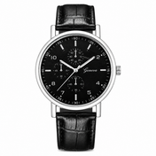 Men’s Black Classic Dress Watch with PU Leather Strap