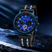 Men’s Dual-Tone Hybrid Chronograph – Wood & Stainless Alloy