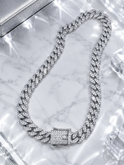 Men’s 12mm Silver-Tone Iced Cuban Link Chain – 23” Length