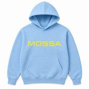 Men’s MOSSA Baby Blue Pullover Hoodie with Yellow Logo