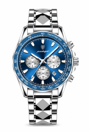 Men’s Silver-Tone Watch with Blue Dial