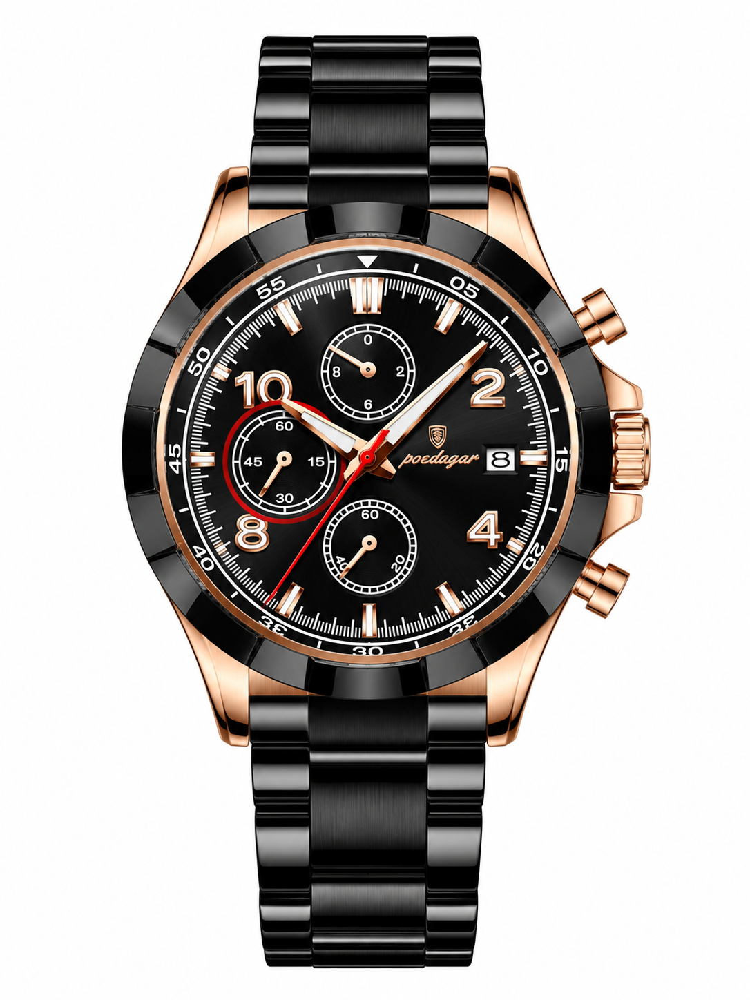 Men’s Black & Rose Gold Chronograph-Style Watch