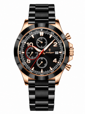 Men’s Black & Rose Gold Chronograph-Style Watch