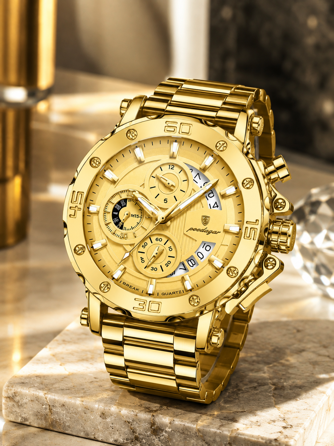 Men’s Gold-Tone Luxury Chronograph-Style Watch