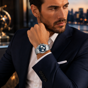 Men’s Chronograph Silver-Tone Watch – Ocean Blue Dial