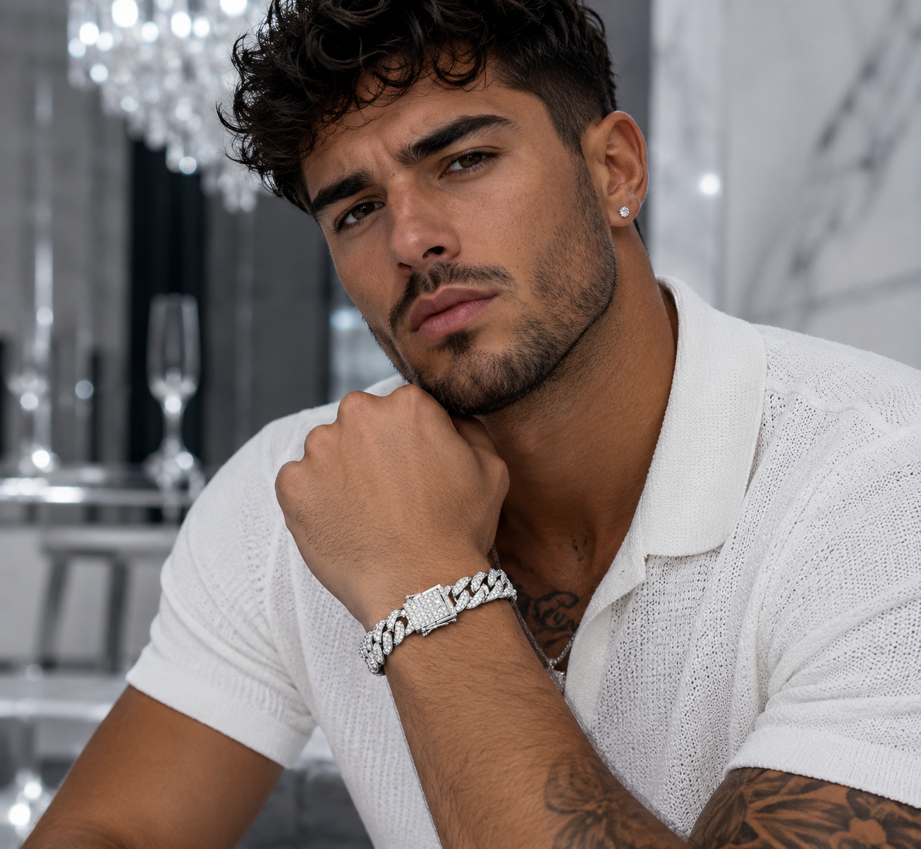 Men’s Iced Cuban Link Bracelet – Silver-Tone