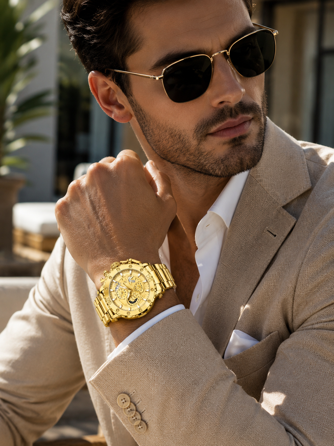 Men’s Gold-Tone Luxury Chronograph-Style Watch