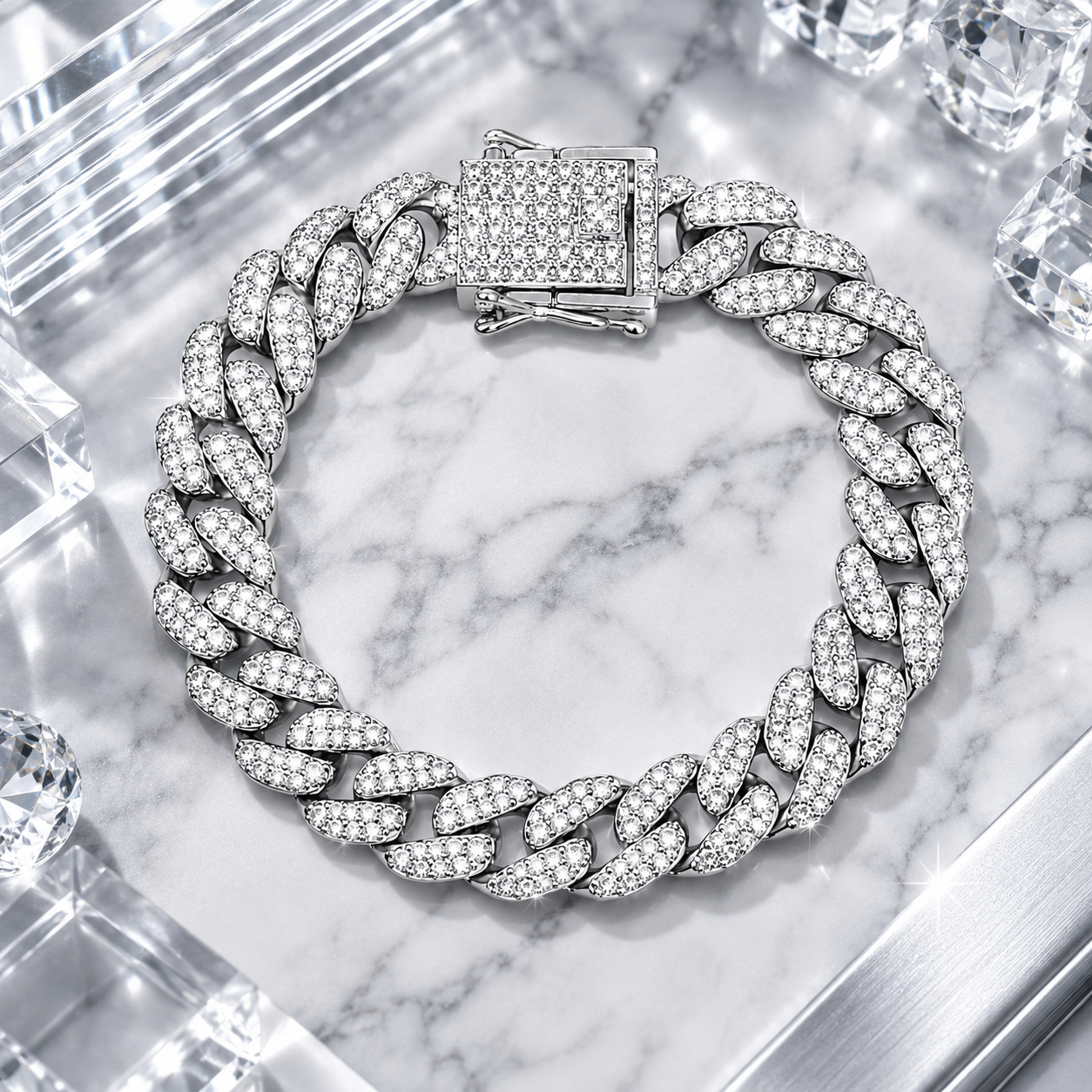 Men’s Iced Cuban Link Bracelet – Silver-Tone