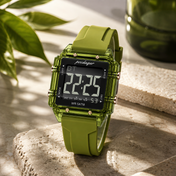 Men’s Green Digital Sport Watch with Transparent Case