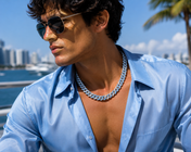Men’s 15MM Blue & White Iced Cuban Link Chain