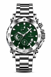 Men’s Silver-Tone Watch with Green Dial