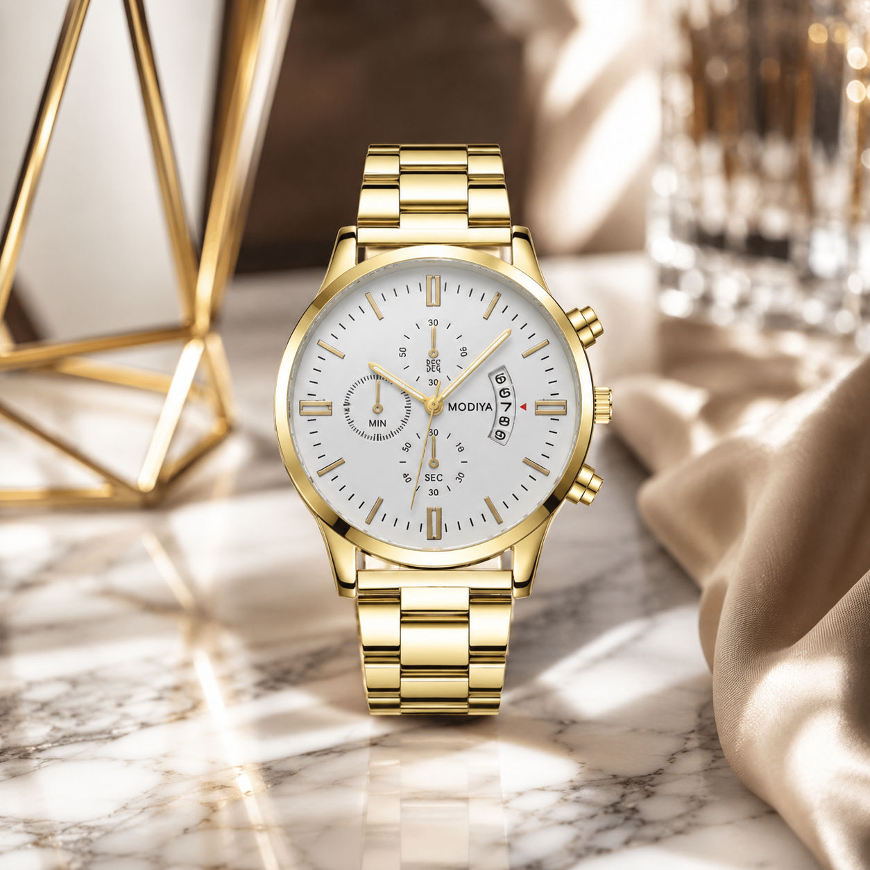 Men’s Gold-Tone Classic Dress Watch with White Dial