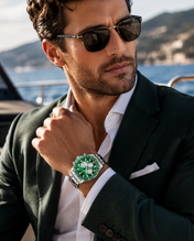 Men’s Silver-Tone Watch with Green Dial